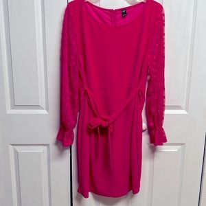 Shein Curve Dark Pink Polka Dot Sheer Long Sleeve Dress Size 3XL